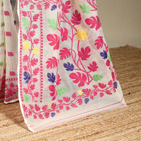 White - silk cotton dhakai jamdani saree 07 - handcrafted