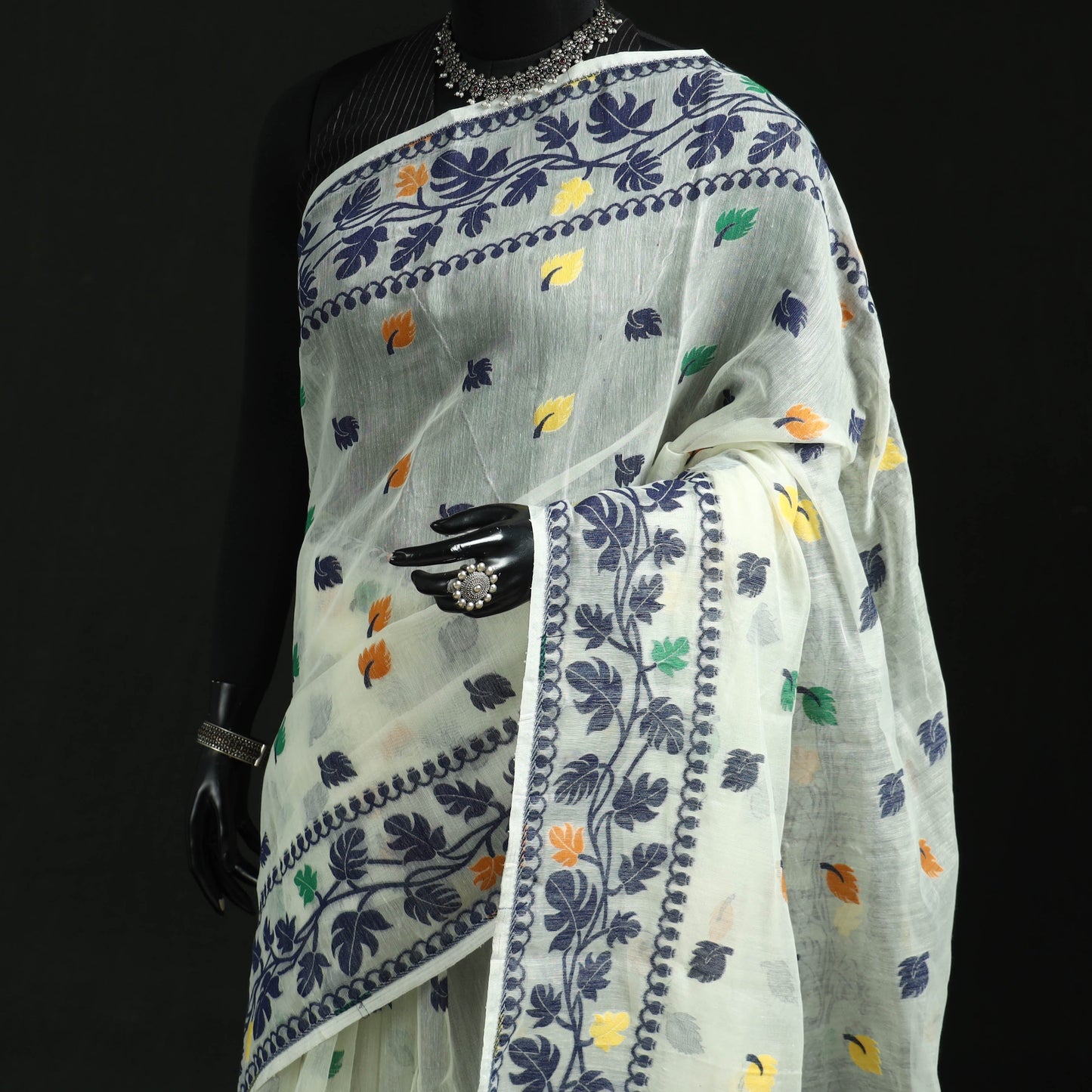Silk cotton dhakai jamdani saree 21 - handcrafted