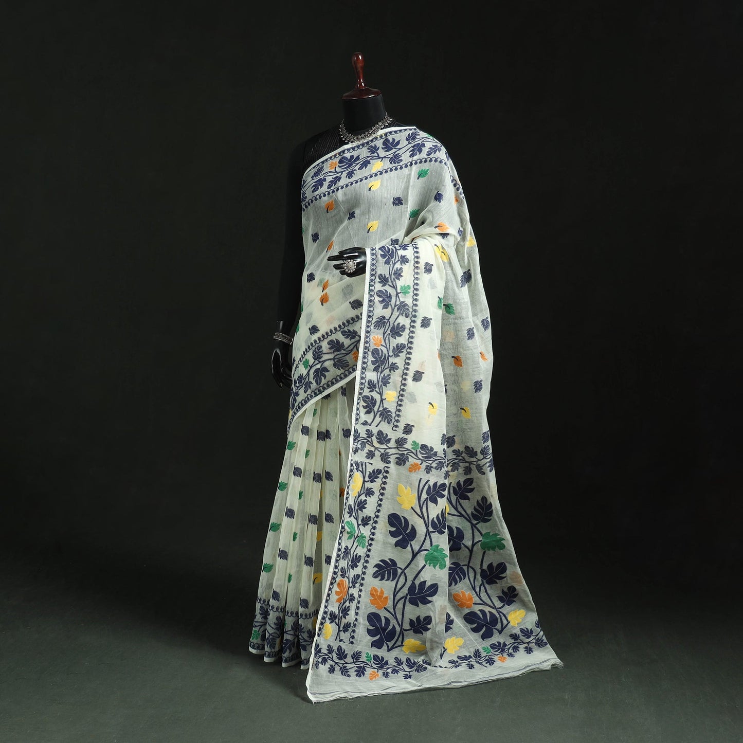Silk cotton dhakai jamdani saree 21 - handcrafted
