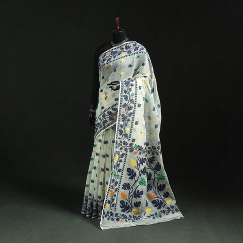 Silk cotton dhakai jamdani saree 21 - handcrafted