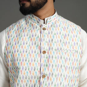 Buy White Silk Cotton Pochampally Ikat Nehru Jacket