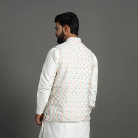 Buy White Silk Cotton Pochampally Ikat Nehru Jacket