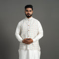 Buy White Silk Cotton Pochampally Ikat Nehru Jacket