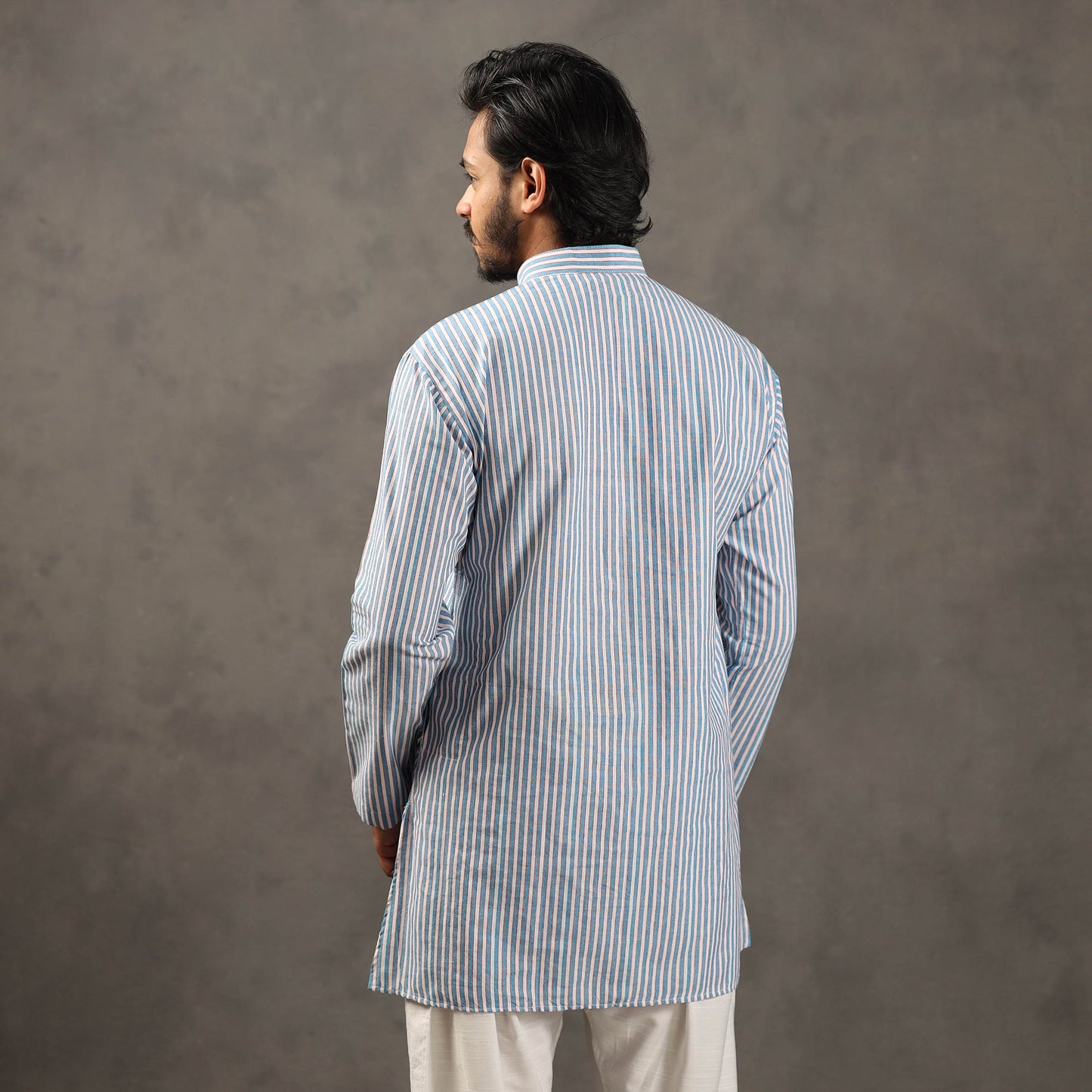  Handloom Cotton Stripe Men Short Kurta 