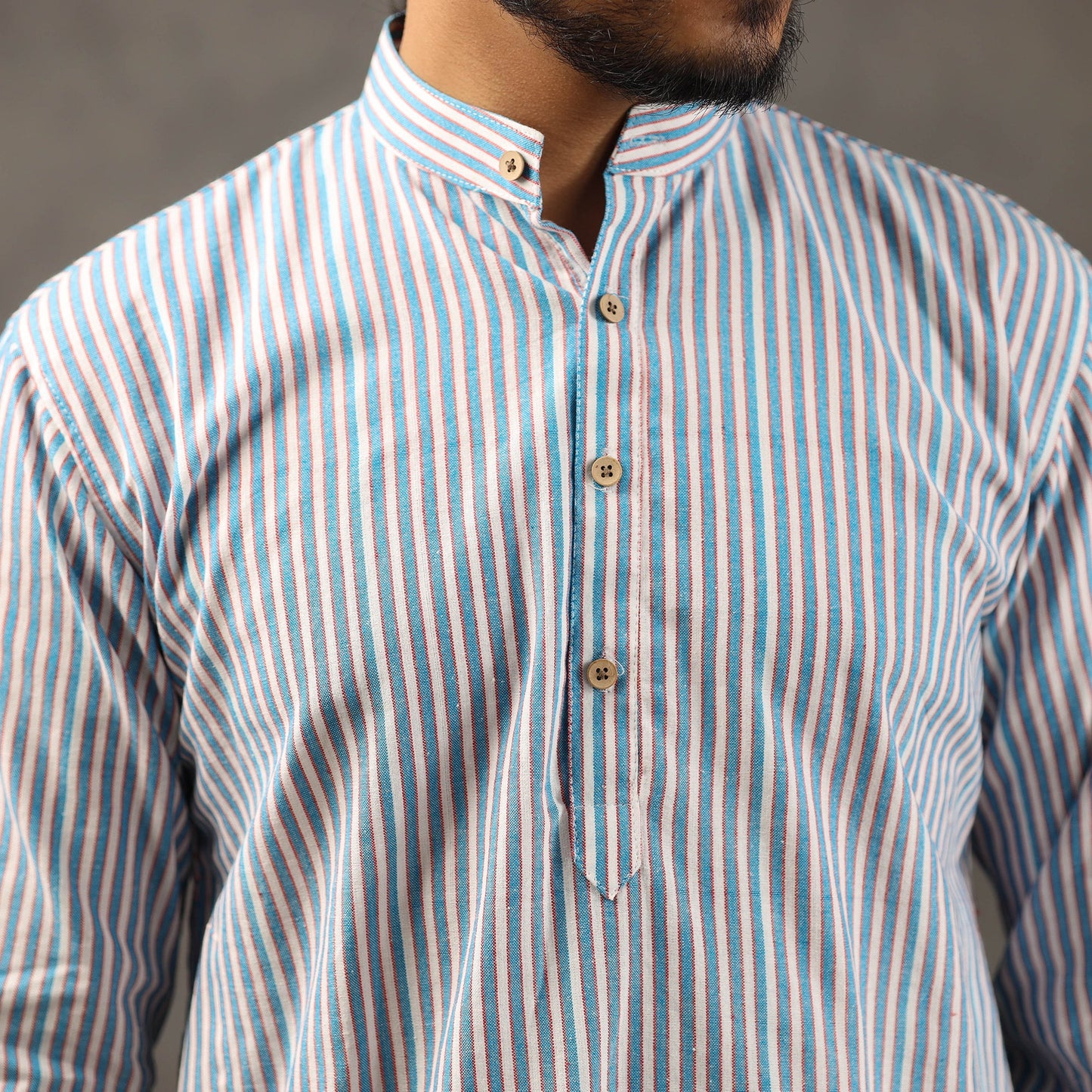  Handloom Cotton Stripe Men Short Kurta 