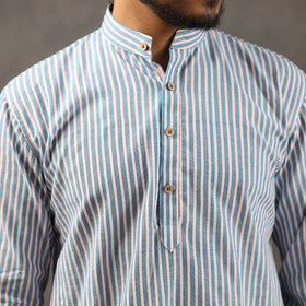  Handloom Cotton Stripe Men Short Kurta 