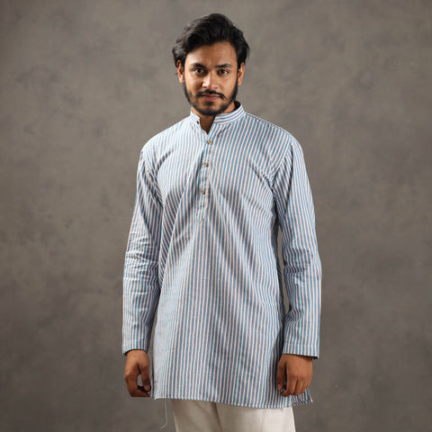  Handloom Cotton Stripe Men Short Kurta 