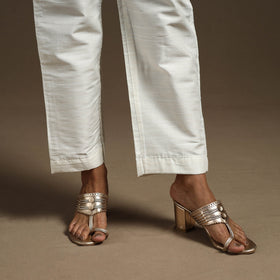 White - slub silk elasticated plain pant 02 - handcrafted