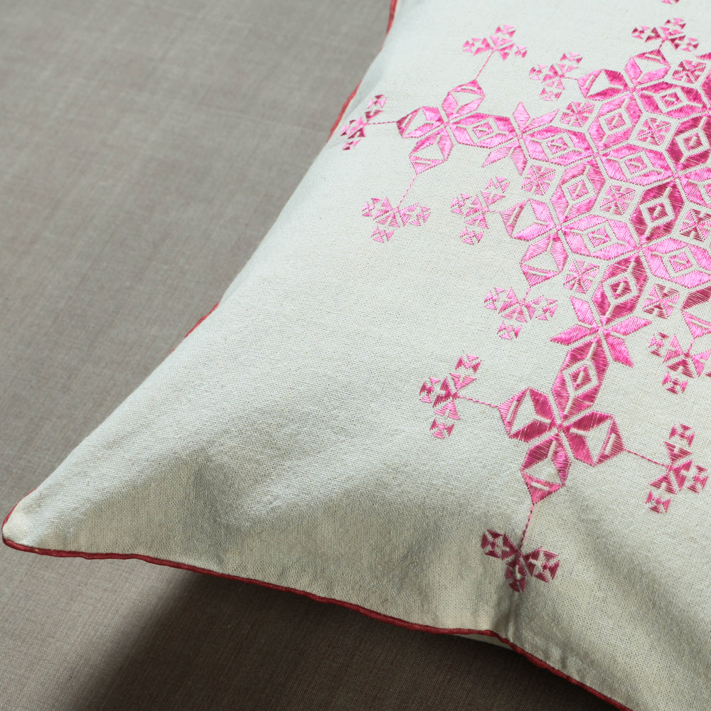Buy White Soof Embroidery Cotton Cushion Cover