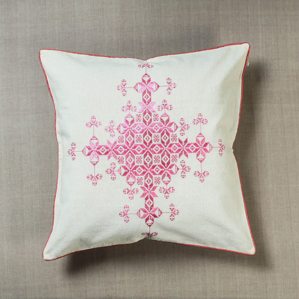 Buy White Soof Embroidery Cotton Cushion Cover