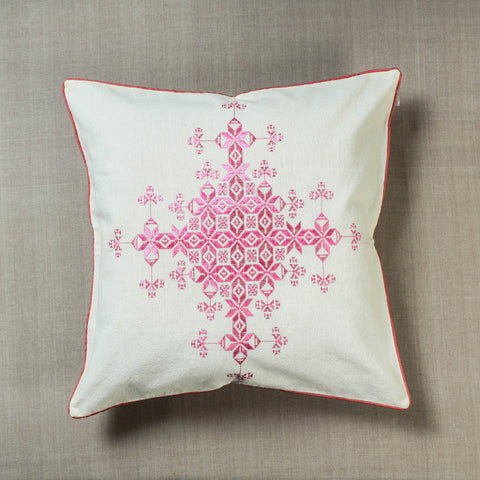 Buy White Soof Embroidery Cotton Cushion Cover