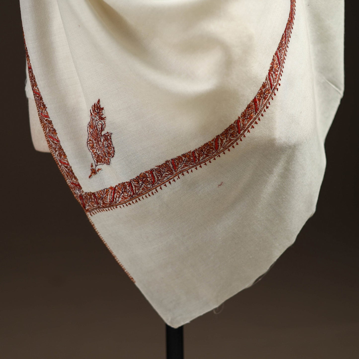 White - sozni hand embroidery merino wool handwoven