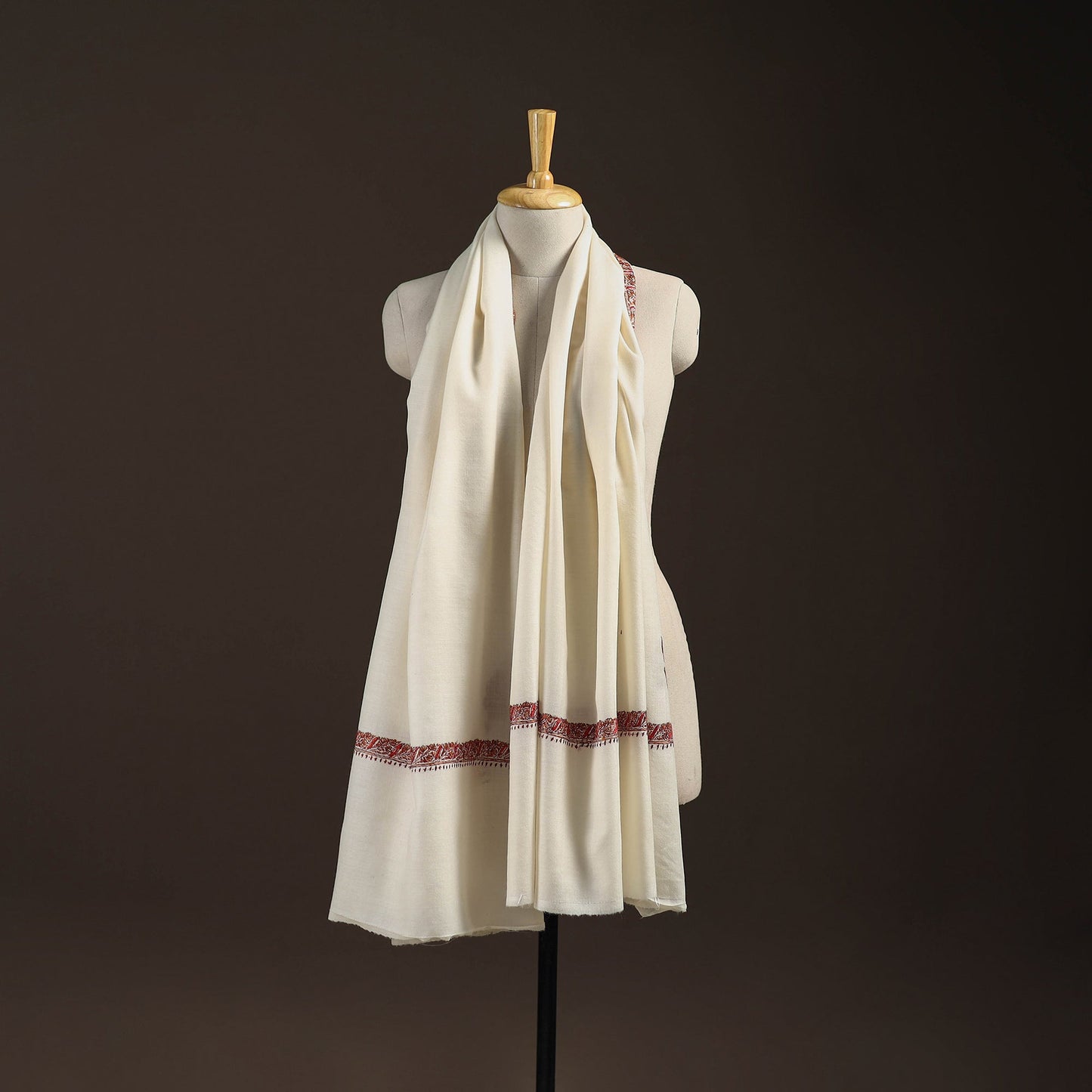 White - sozni hand embroidery merino wool handwoven