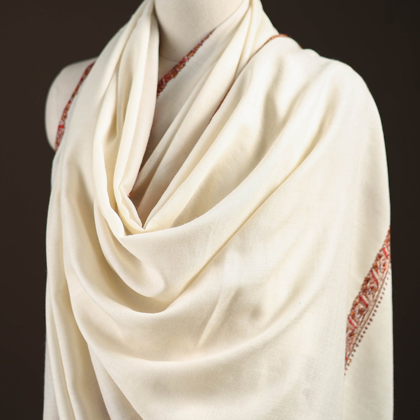 White - sozni hand embroidery merino wool handwoven