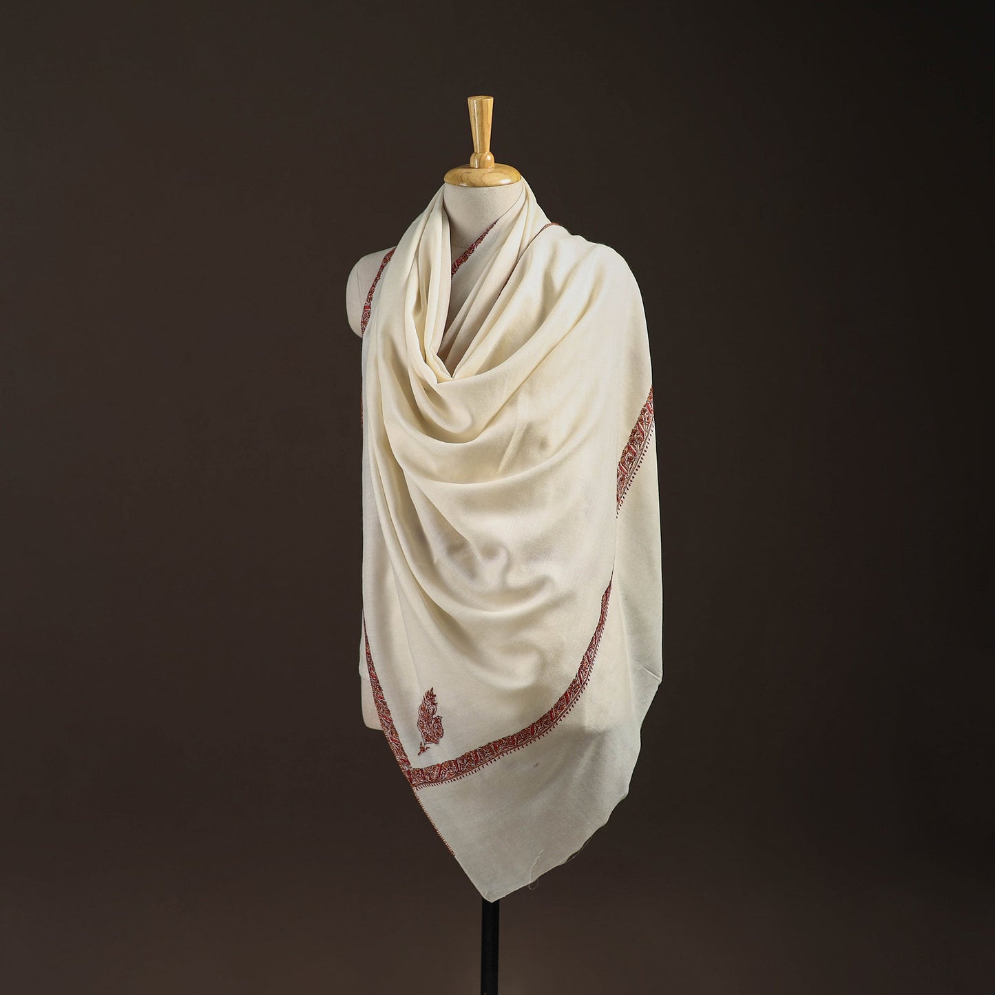 White - sozni hand embroidery merino wool handwoven