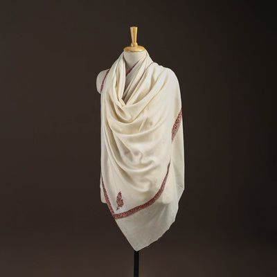 White - sozni hand embroidery merino wool handwoven