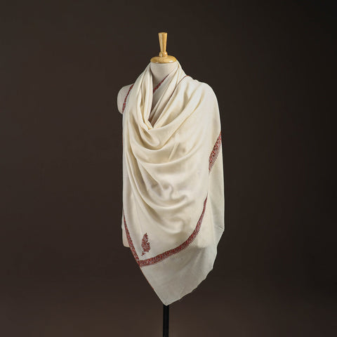 White - sozni hand embroidery merino wool handwoven