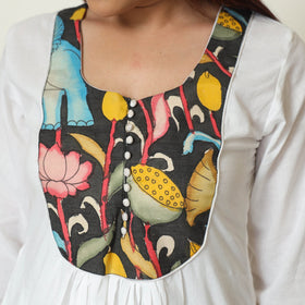  Srikalahasti Kalamkari Patchwork Plain Cotton A-Line Kurta  