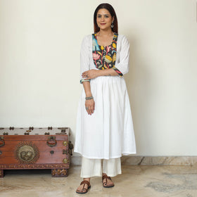  Srikalahasti Kalamkari Patchwork Plain Cotton A-Line Kurta  