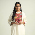 White - srikalahasti kalamkari patchwork plain linen cotton