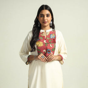 White - srikalahasti kalamkari patchwork plain linen cotton