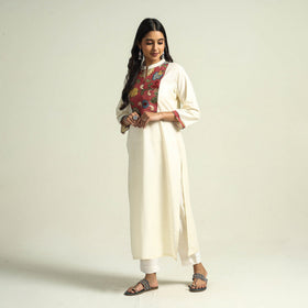 White - srikalahasti kalamkari patchwork plain linen cotton