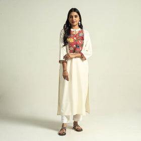 White - srikalahasti kalamkari patchwork plain linen cotton