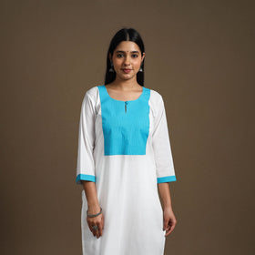Buy White Straight Patchwork Plain Cotton Kurta for Women