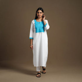 Buy White Straight Patchwork Plain Cotton Kurta for Women
