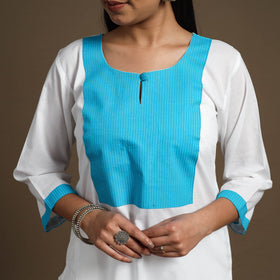 Buy White Straight Patchwork Plain Cotton Kurta for Women