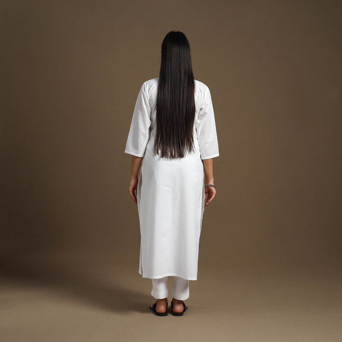 Buy White Straight Pintuck Plain Cotton Kurta for Women