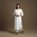 Buy White Straight Pintuck Plain Cotton Kurta for Women