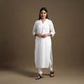 Buy White Straight Plain Cotton Kurta for Women