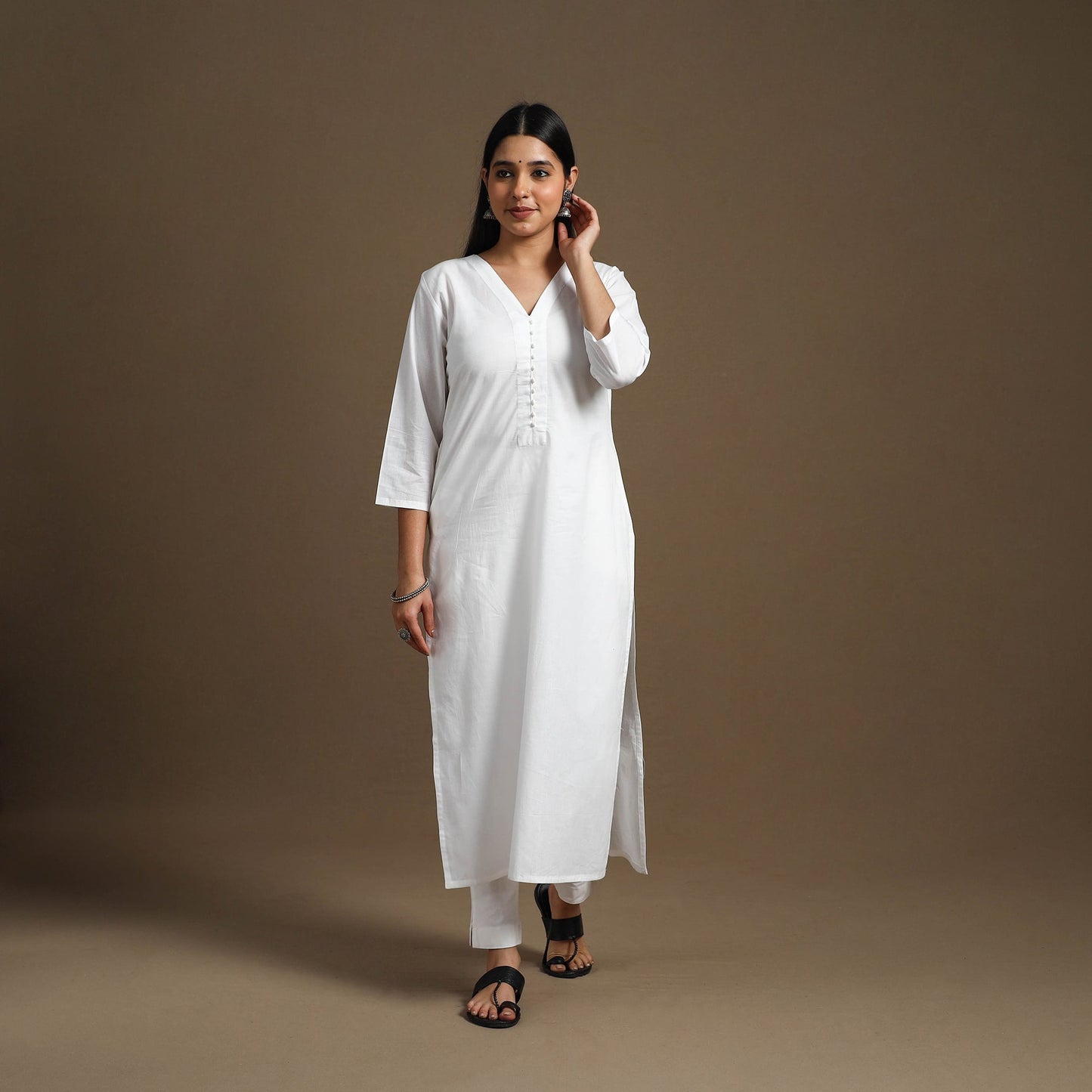  White Straight Plain Cotton Kurta for Women