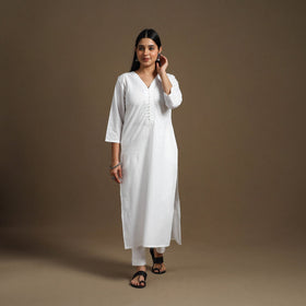  White Straight Plain Cotton Kurta for Women