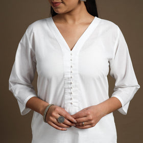  White Straight Plain Cotton Kurta for Women