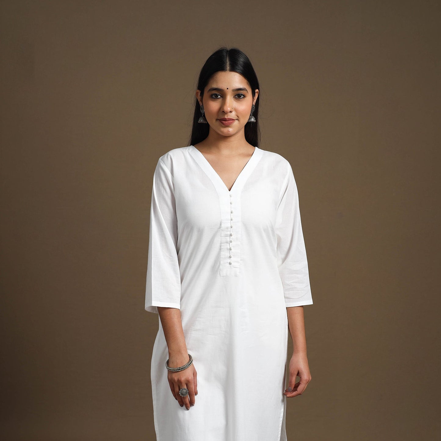  White Straight Plain Cotton Kurta for Women