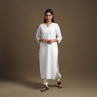  White Straight Plain Cotton Kurta for Women