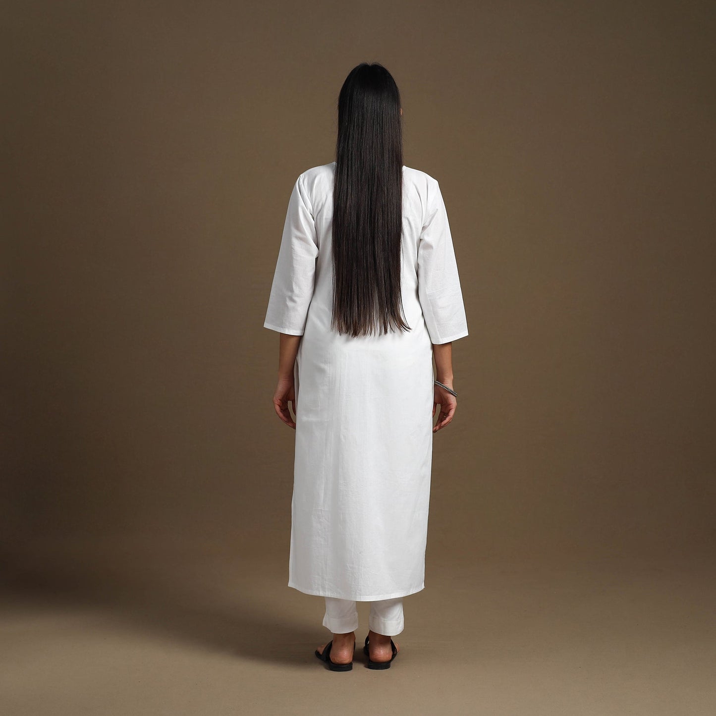  White Straight Plain Cotton Kurta for Women