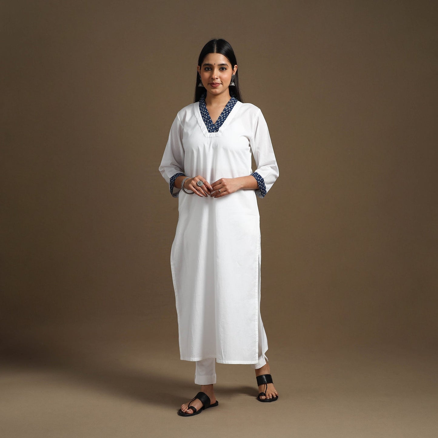 Buy White Straight Plain Cotton Kurta for Women