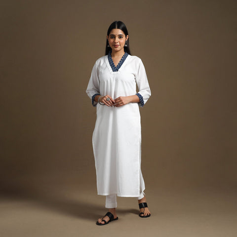 Buy White Straight Plain Cotton Kurta for Women