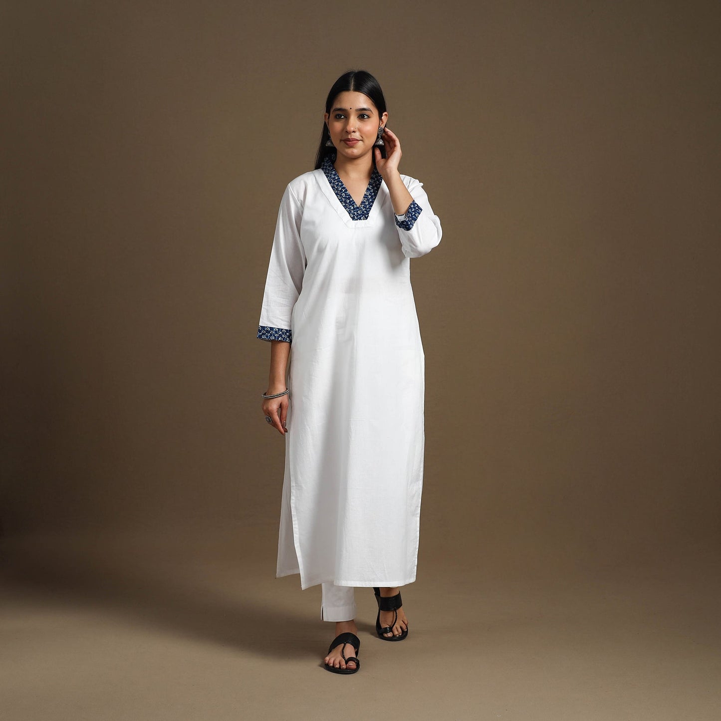 Buy White Straight Plain Cotton Kurta for Women