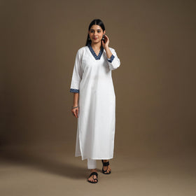 Buy White Straight Plain Cotton Kurta for Women