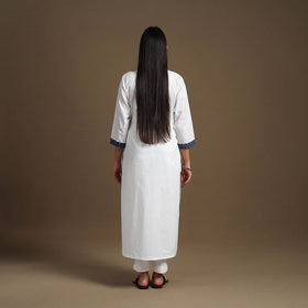 Buy White Straight Plain Cotton Kurta for Women
