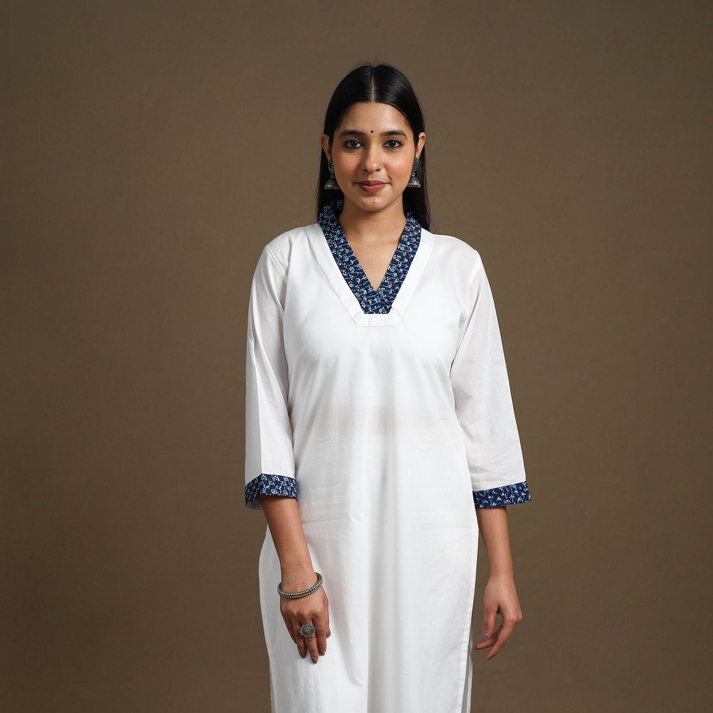 Buy White Straight Plain Cotton Kurta for Women