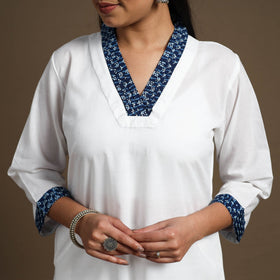 Buy White Straight Plain Cotton Kurta for Women