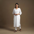 Buy White Straight Plain Cotton Kurta for Women