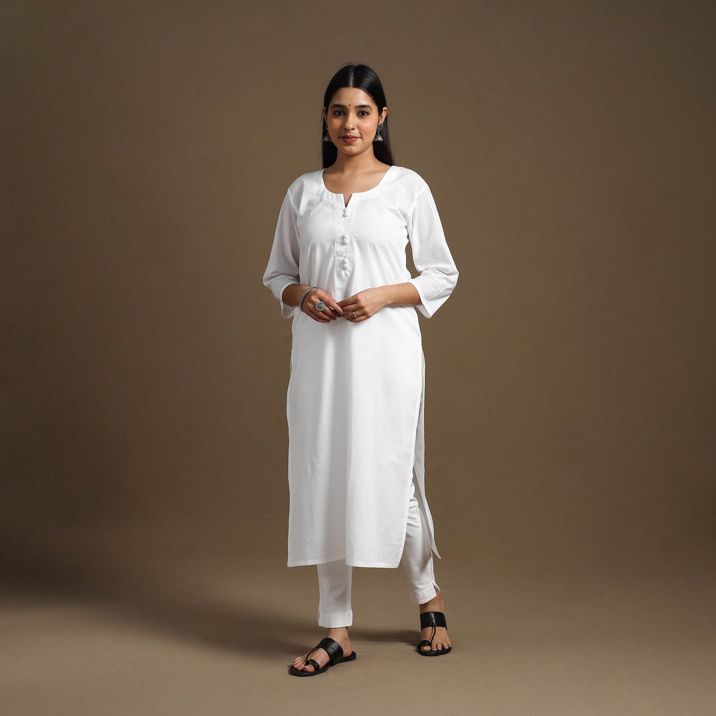 Buy White Straight Plain Cotton Kurta for Women