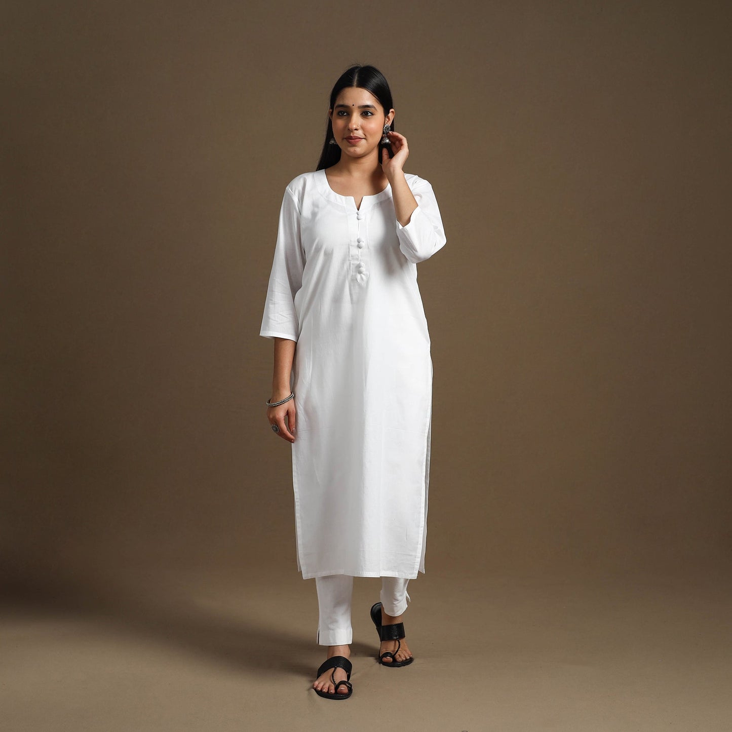 Buy White Straight Plain Cotton Kurta for Women