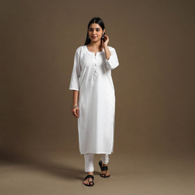 Buy White Straight Plain Cotton Kurta for Women